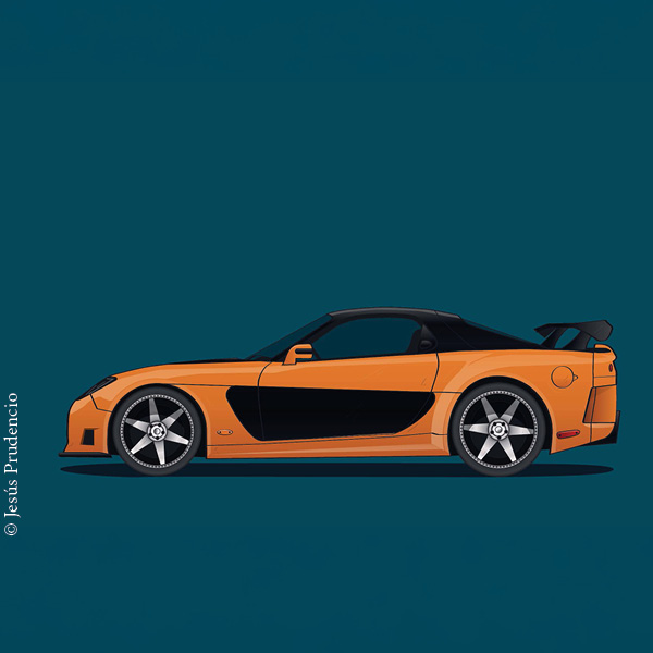 Grafik eines orangefarbenen Mazdas RX-7