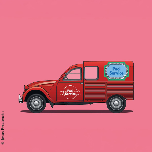 Grafik eines roten Citroen 2 CV Azu